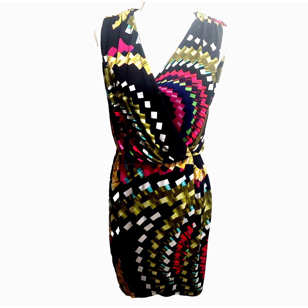 London‎ Times Womens Size 8 V Neck Faux Wrap Look Elastic Waist Sleeveless Dress